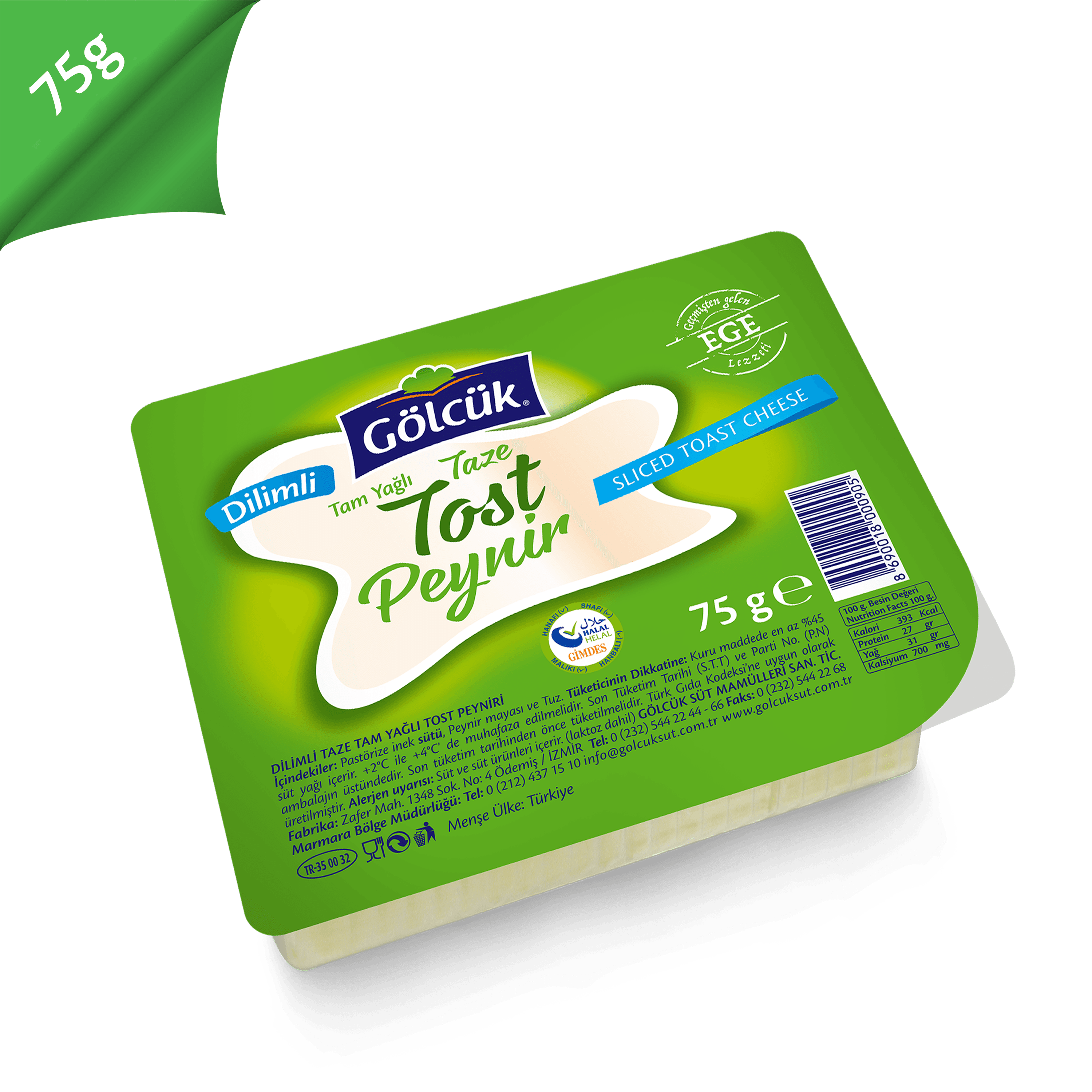 75 GR DİLİMLENMİŞ TOST PEYNİRİ | GÖLCÜK SÜT KAŞAR PEYNİR ÇEŞİTLERİ